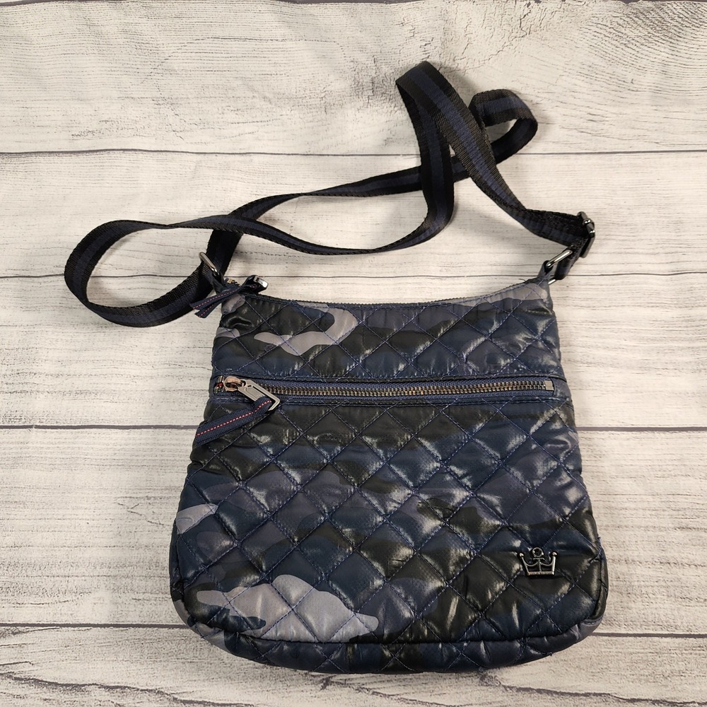 Oliver Thomas Blue Camo Quilted Kitchen Sink Crossbody Bag RFID Blocking